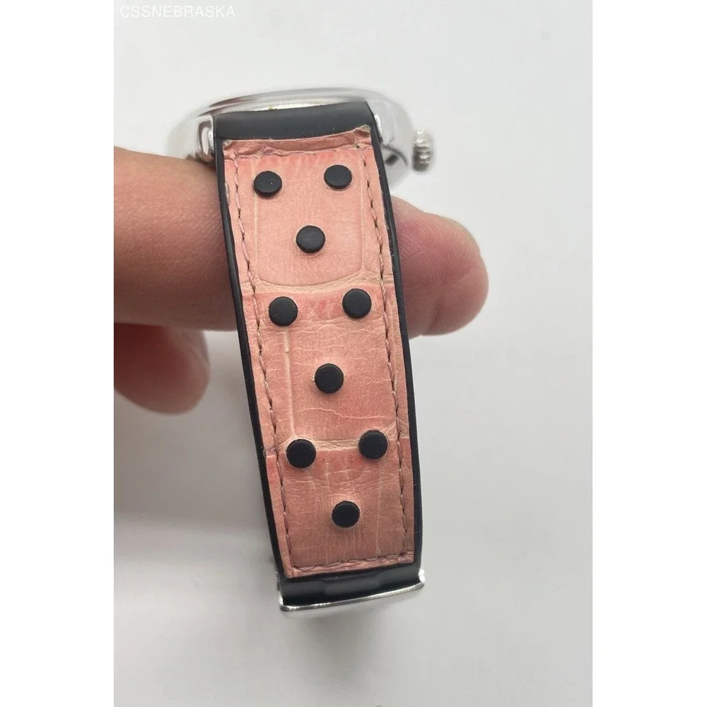 Genuine Officina‎ Del Tempo Pink Women's Watch Leather Black Rubber Band Date